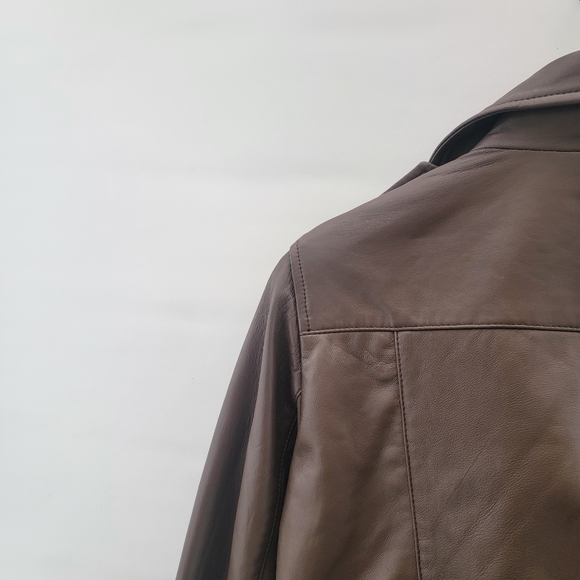 Quince Mocha Brown Leather Moto Biker Jacket Size Large Timeless Minimalist - Picture 12 of 16